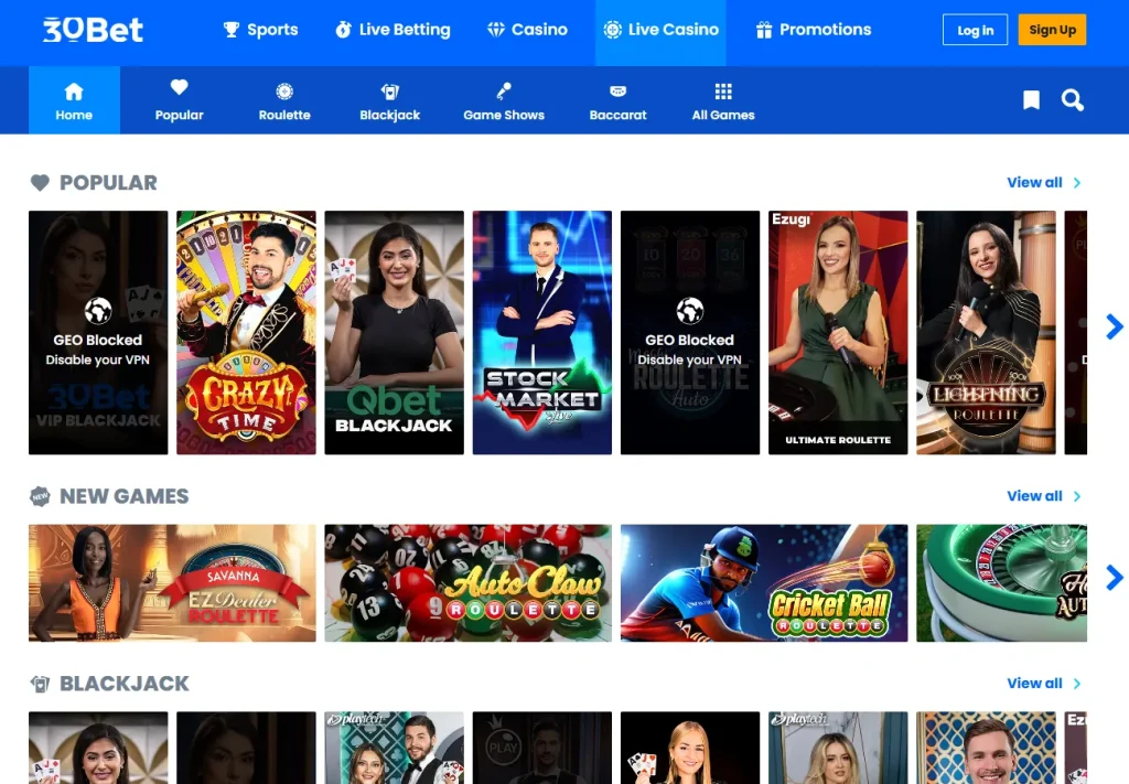 Spelaanbod bij 30Bet Casino